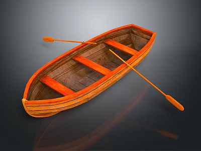 Traditional Wooden Boat With Oars And Wooden Seats For Water Transport 3d model