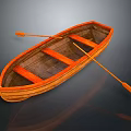 Traditional Wooden Boat With Oars And Wooden Seats For Water Transport