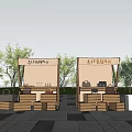 Outdoor Cultural Creative Market Stalls With Wooden Frames And Tree View
