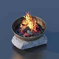 Bonfire brazier fire plate stove stone courtyard sketch 3d model