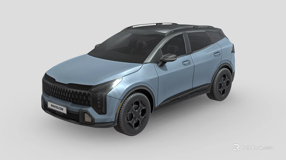 Light Blue Modern SUV With Black Roof Wheels And Front Grille Design 3d model 