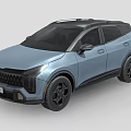 Light Blue Modern SUV With Black Roof Wheels And Front Grille Design