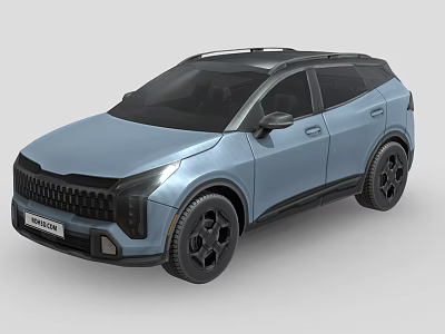 Light Blue Modern SUV With Black Roof Wheels And Front Grille Design 3d model