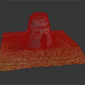 Stone Ancient Tower Model with Green Grass Square Base on Black Background 3d model