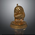 Golden Decorative Angry Chicken Figurine With Detailed Feathers On Shiny Base