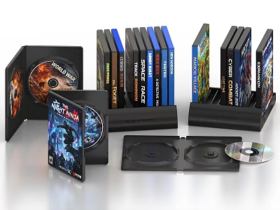 Board Games DVD Collection With Storage Rack And Disc Cases 3d model