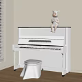 White Upright Piano In Bright Room With Window Stool And Decorative Doll