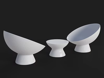 Elegant Modern White Landscape Seats With Curved Design And Striped Base 3d model