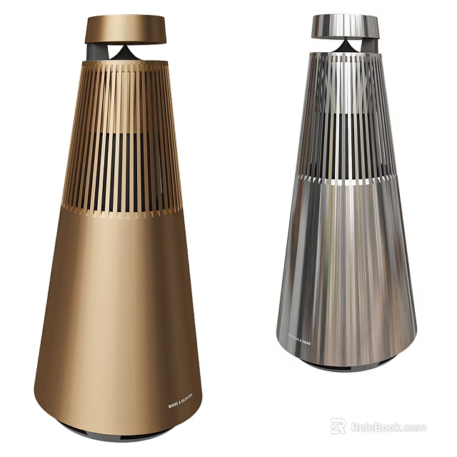 Modern Cone Shaped Audio Speakers With Gold And Silver Metallic Grille Design 3d model 