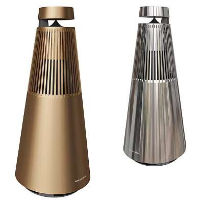 Modern Cone Shaped Audio Speakers With Gold And Silver Metallic Grille Design 3d model