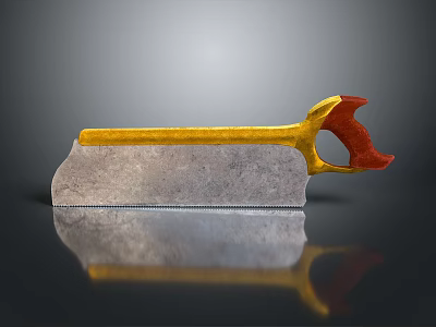 Woodworking Hand Saw With Golden Metal Blade Red Handle Sharp Teeth And Reflective Surface 3d model