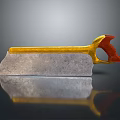 Woodworking Hand Saw With Golden Metal Blade Red Handle Sharp Teeth And Reflective Surface