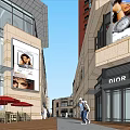 Modern Commercial Street With Prada Stores Heineken Ads Outdoor Seating And Pedestrians