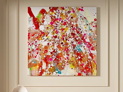 Colorful Abstract Painting With Splatter Design For Modern Home Wall Decor 3d model