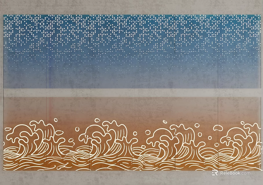 Abstract Decorative Design With Blue To Brown Gradient Background And White Wave Patterns 3d model 