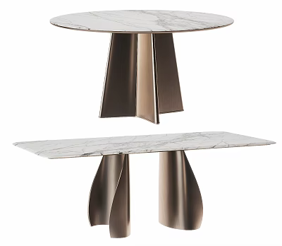 Round And Rectangular Modern Dining Table With Marble Top And Metal Legs 3d model