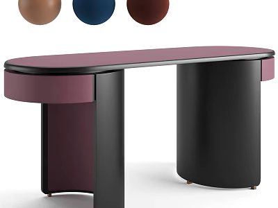 Modern Curved Desk with Pink Surface and Black Cylindrical Legs Design 3d model