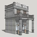 Classical Commercial Complex With Stone Facade Balcony Columns Windows And Doors 3d model