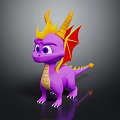 Cute Purple Cartoon Dragon With Yellow Horns Red Wings And Big Eyes