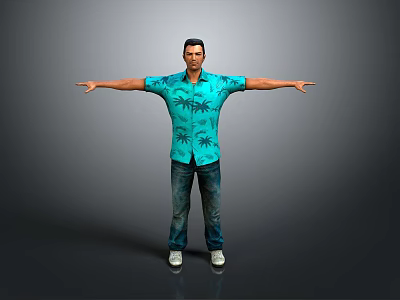 Everyday Lifestyle Items Blue Palm Print Shirt Jeans White Shoes 3d model
