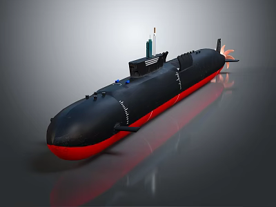 Black and Red Submarine Watercraft with Conning Tower and 3D Model Design 3d model