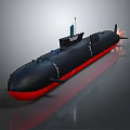 Black and Red Submarine Watercraft with Conning Tower and 3D Model Design