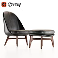 Modern Black Leather Leisure Chair With Wooden Legs And Matching Ottoman