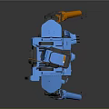 Blue Robot Character With Orange Horns Mechanical Structure And ROBOT Text On Body 3d model