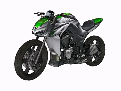Sleek Green And Silver Sports Motorcycle With Streamlined Design And Black Wheels 3d model