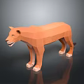 Low Poly Orange Lion 3D Model Standing on Dark Background with Reflection 3d model
