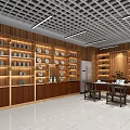 Ceramic Specialty Store Interior With Wooden Shelves Vases Plates White Tiled Floor Grid Ceiling And Tables