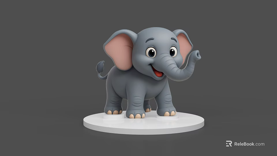 Cute Baby Elephant 3D Model Standing On White Base With Big Ears And Smiling 3d model