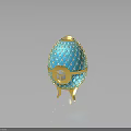 Unique Blue Egg Shaped Decorative Furniture With Gold Accents Geometric Pattern And Base Stand