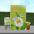 Interactive Area Featuring Springtime Flowers Display Board Easel Card Vase And Green Background 3d model