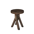 Wooden Round Seat Stools With Crossed Legs Simple Design Set Of Two