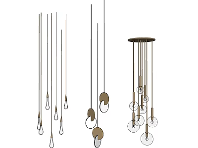 Modern Multiple Pendant Lights Designs Featuring Hanging Metal Cords And Various Shapes 3d model