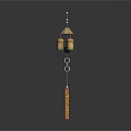 Decorative Wind Chime With Three Bells Umbrella Shaped Top And Long Wooden Pendant