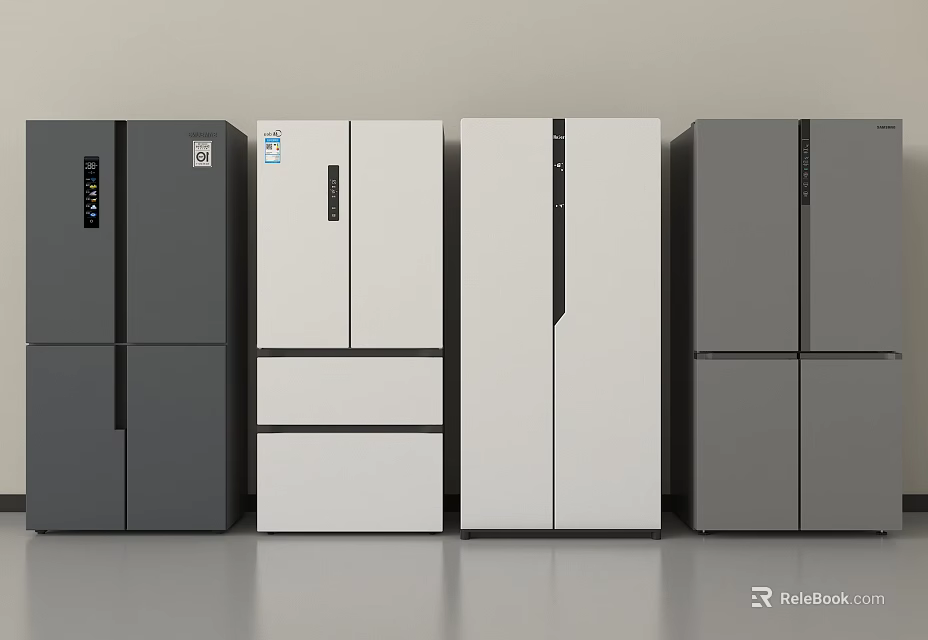 Modern Refrigerator Freezers With Gray White Colors And Multiple Door Designs 3d model 