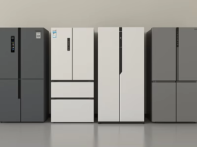 Modern Refrigerator Freezers With Gray White Colors And Multiple Door Designs 3d model