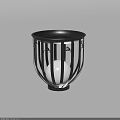 Modern Floor Lamp With Black Metal Striped Frame And Glowing White Sphere Light