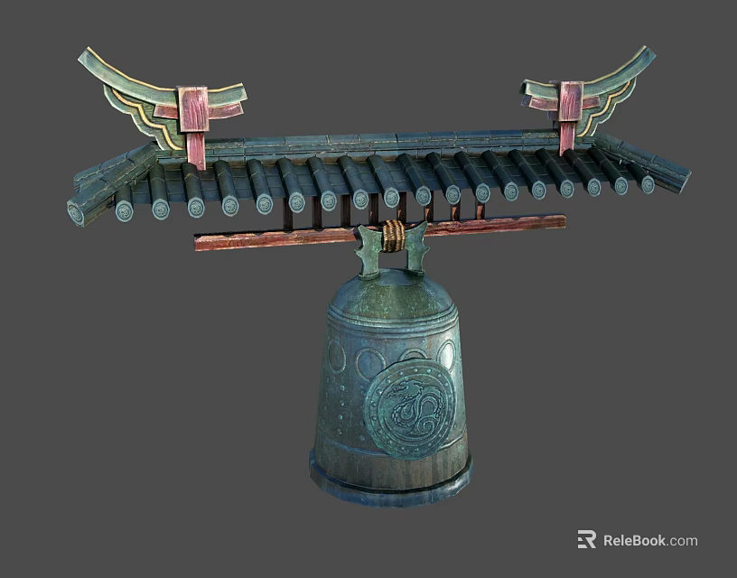 Traditional Decorative Ornament Set With Bronze Bell And Eave Carved Patterns 3d model