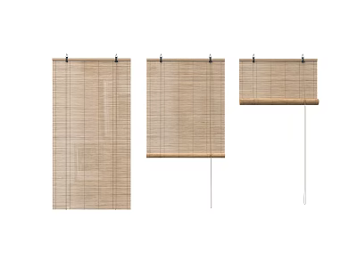 Natural Bamboo Blinds In Light Brown Showing Different Roller Positions 3d model