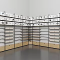 Corner Display Shelves With Multiple Layers Bottom Drawers And Icon Panels In Retail Store