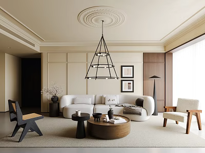 Modern Living Room Interior Design With Sofa Coffee Table Armchair And Wall Paintings 3d model