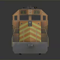 3D Rendered Orange And Black Train Locomotive With Reflective Surface On Gray Background
