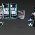 Professional Computer Server Room Setup With Racks Drawers Monitor And Office Chair