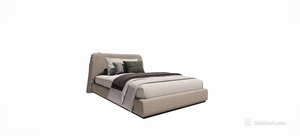 Modern Light Luxury Single Bed with Upholstered Headboard and Soft Bedding 3d model 