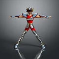 Heroic Warrior Character in Red Silver Armor with Horned Helmet Arms Outstretched