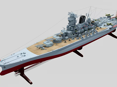 Detailed Warship Scale Model With Wooden Deck And Display Stand 3d model