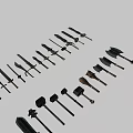 Collection of various types of melee weapons including swords axes and hammers